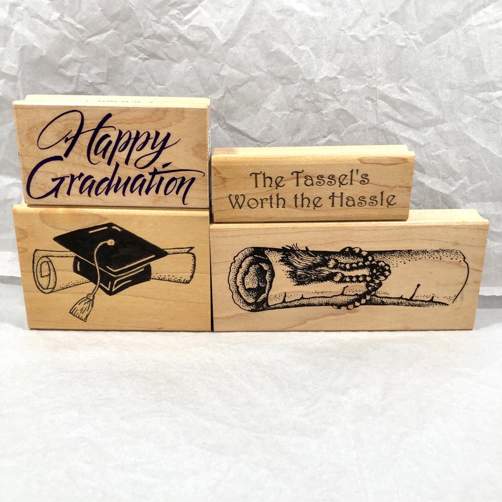 4 GRADUATION THEME RUBBER STAMPS